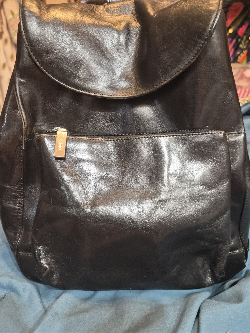Hobo Genuine Black Leather Backpack Red Interior